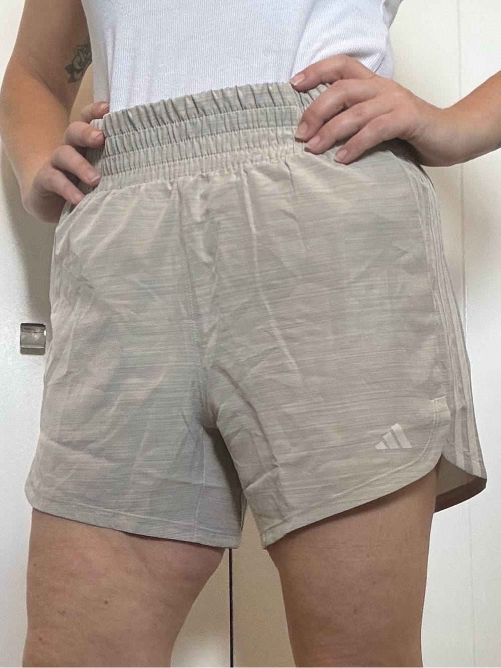 adidas Pacer Short Light Taupe Elastic-Waist Athletic Shorts - Size M 5” inseam